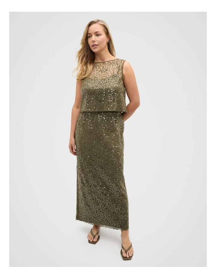 Sequin Lace Top in Olive Leaf image 3