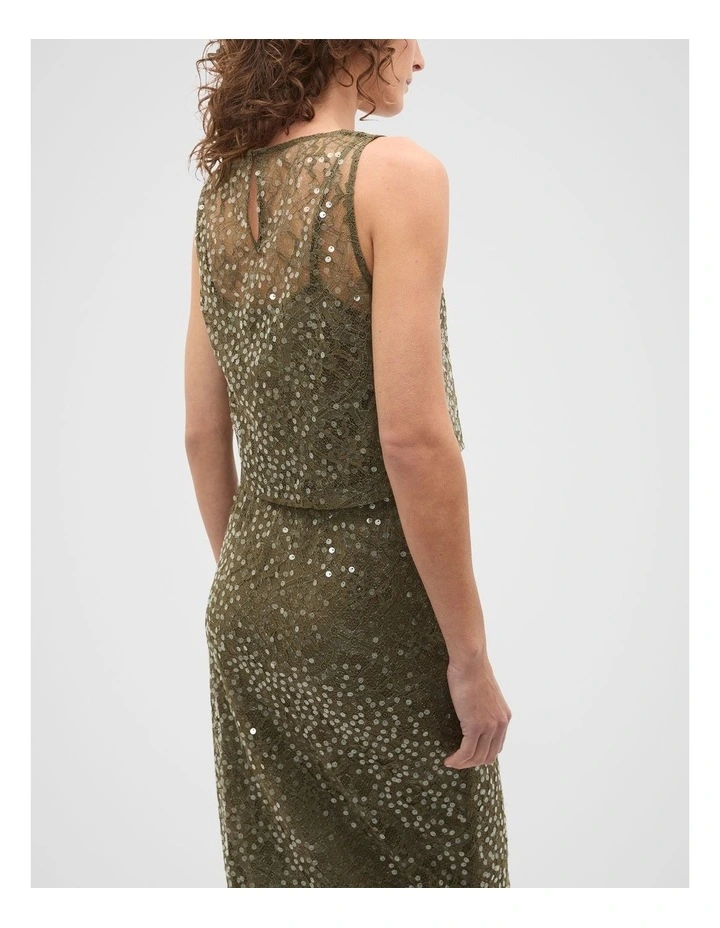Sequin Lace Top in Olive Leaf image 5