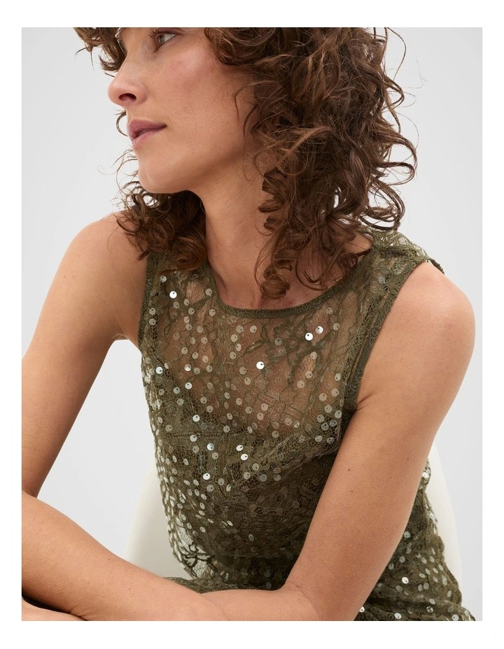 Sequin Lace Top in Olive Leaf image 7