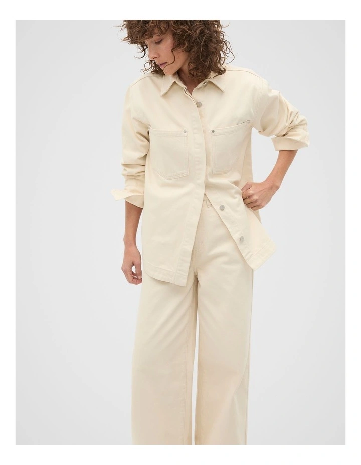 Denim Yoke Detail Shirt in Cream image 1