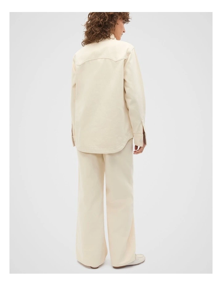 Denim Yoke Detail Shirt in Cream image 2