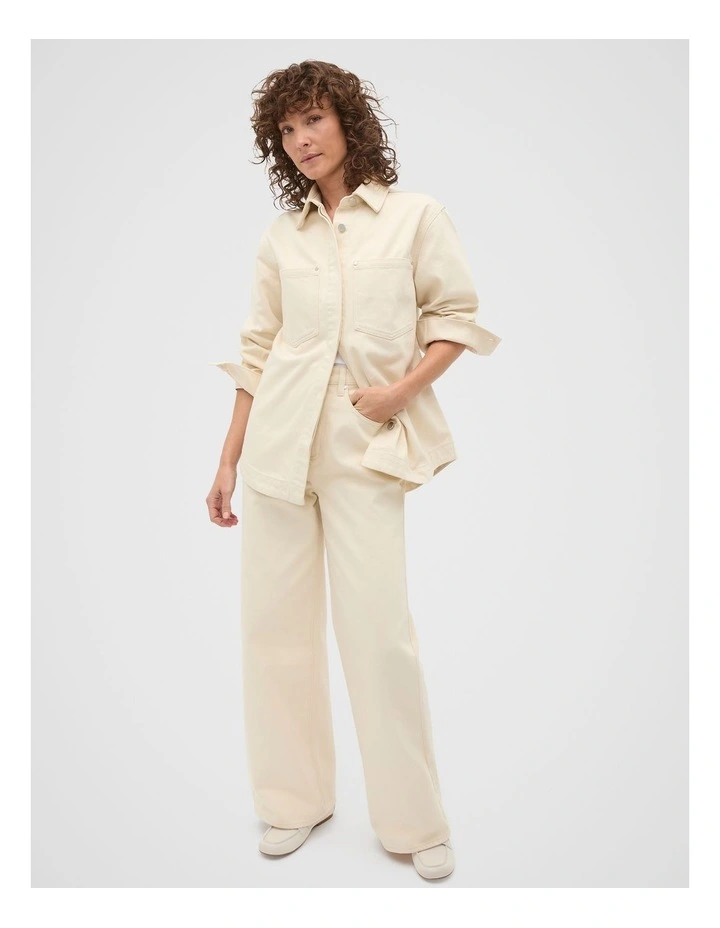 Denim Yoke Detail Shirt in Cream image 3