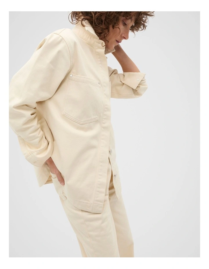 Denim Yoke Detail Shirt in Cream image 4
