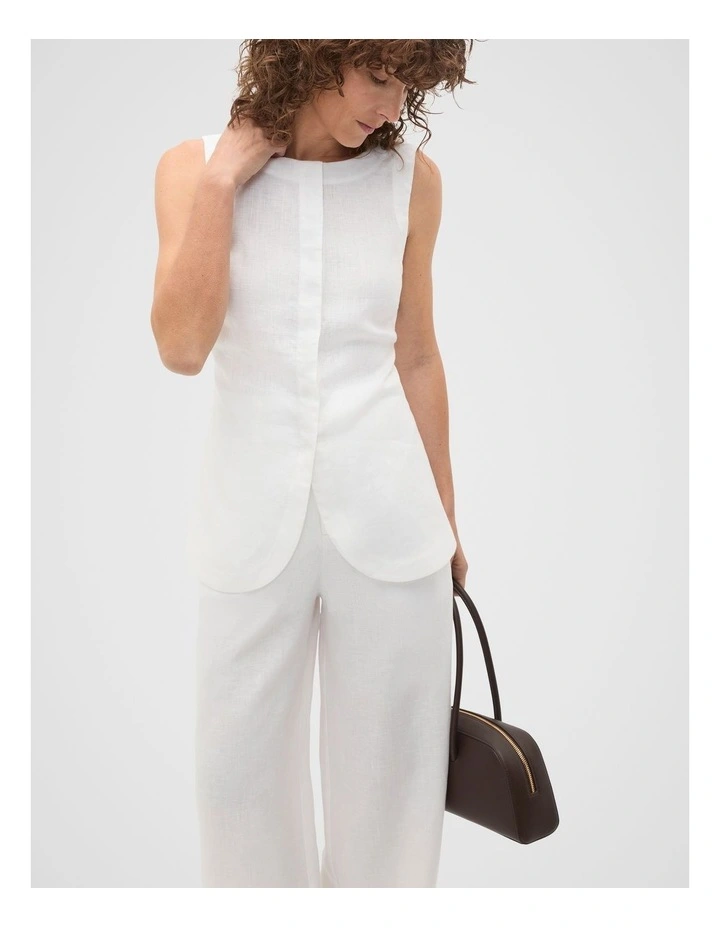 Linen Concealed Placket Vest in Whisper White image 1