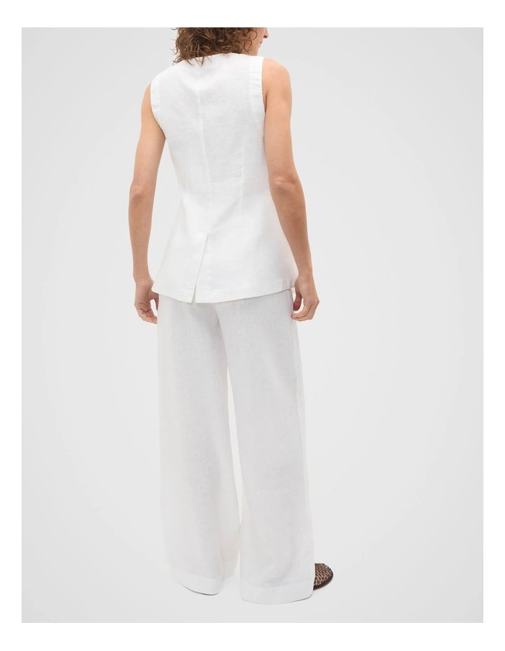 Linen Concealed Placket Vest in Whisper White image 2