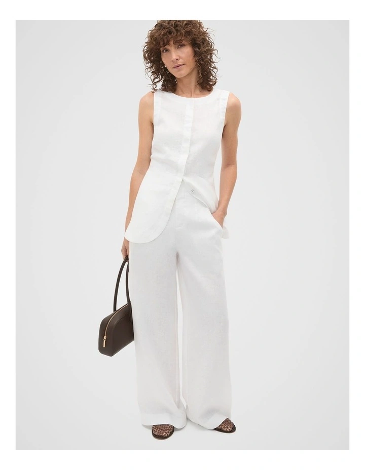 Linen Concealed Placket Vest in Whisper White image 3
