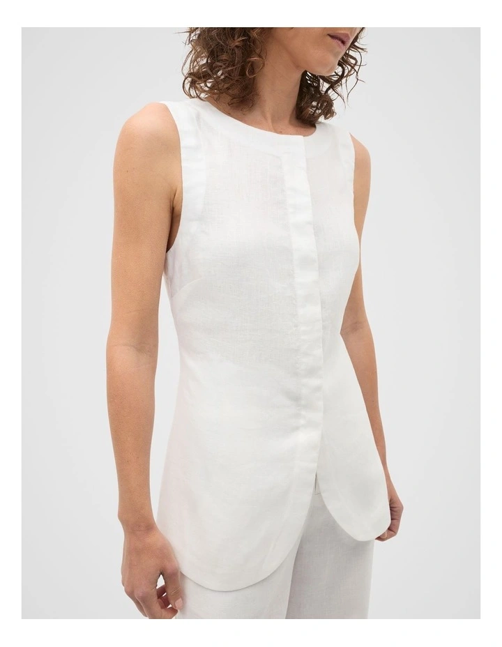 Linen Concealed Placket Vest in Whisper White image 4