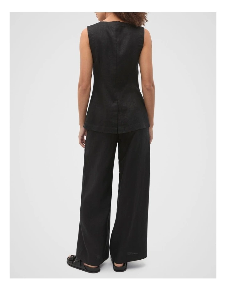 Linen Concealed Placket Vest in Black image 2