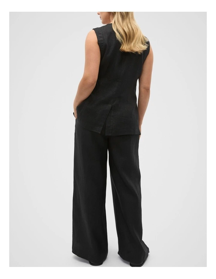 Linen Concealed Placket Vest in Black image 6