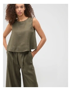 Core Linen Shell Top in Olive Leaf
