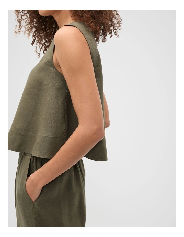 Core Linen Shell Top in Olive Leaf image 4