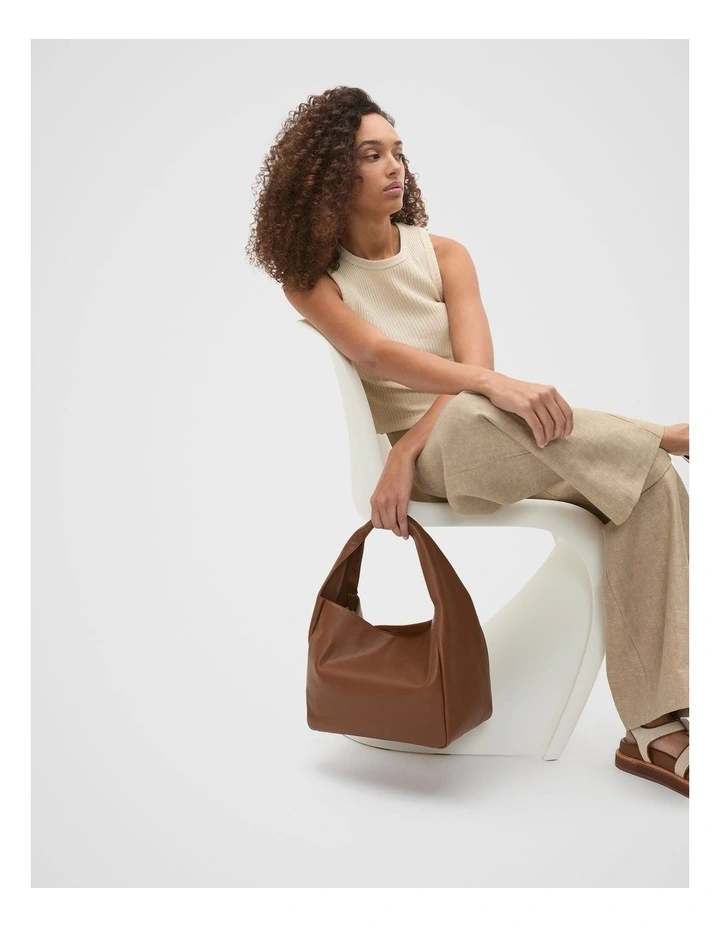Leather Curved Tote in Deep Tan image 2