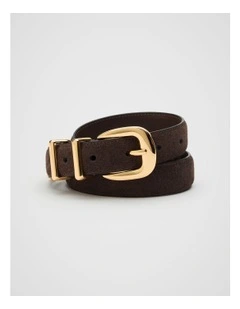 Hallie Suede Metal Keeper Belt in Chocolate