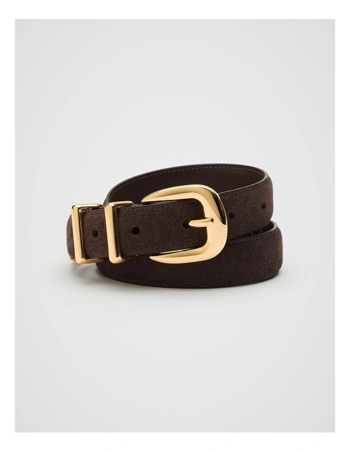 Hallie Suede Metal Keeper Belt in Chocolate image 1