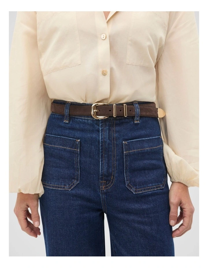 Hallie Suede Metal Keeper Belt in Chocolate image 2