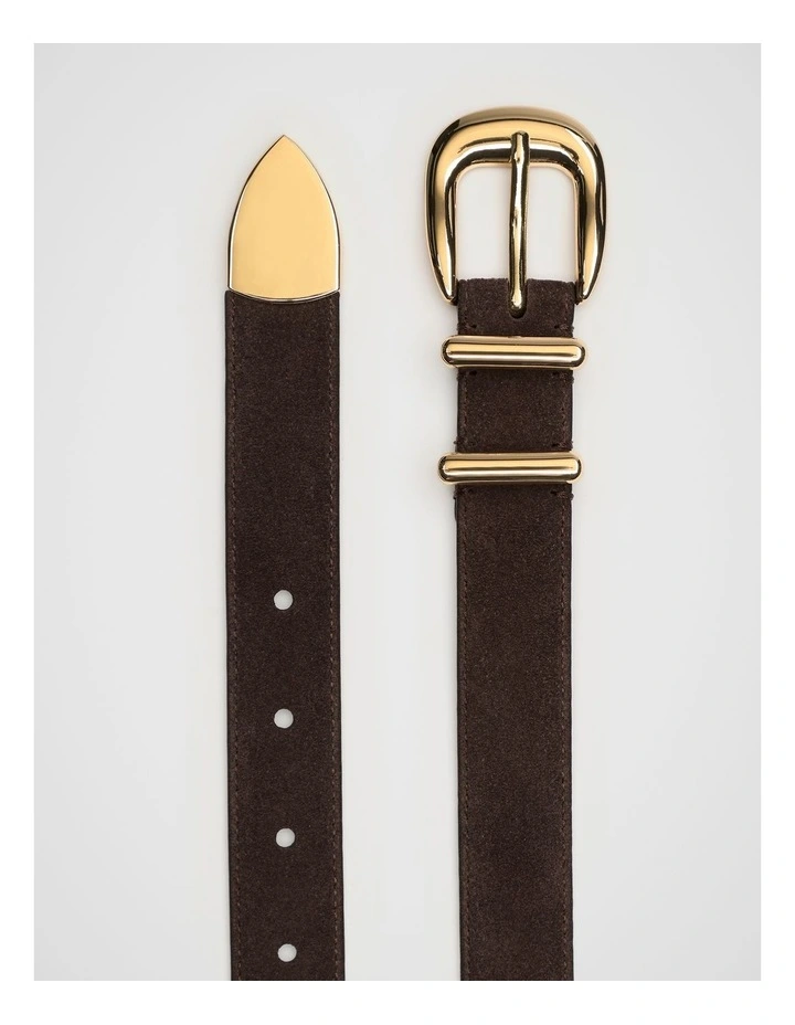 Hallie Suede Metal Keeper Belt in Chocolate image 3