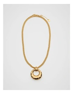 Textured Round Pendant Necklace in Gold