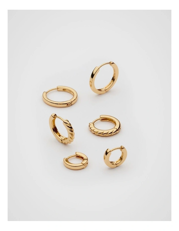 Textured Huggie Ear Pack in Gold image 3