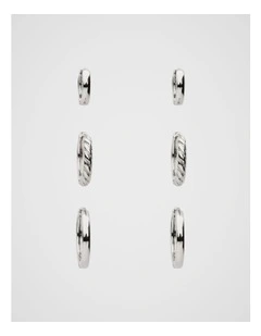 Textured Huggie Ear Pack in Silver