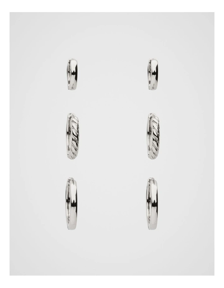Textured Huggie Ear Pack in Silver image 1