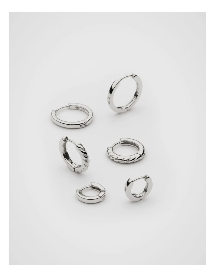 Textured Huggie Ear Pack in Silver image 3