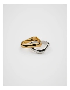 Textured Wave Ring Set in Silver Gold