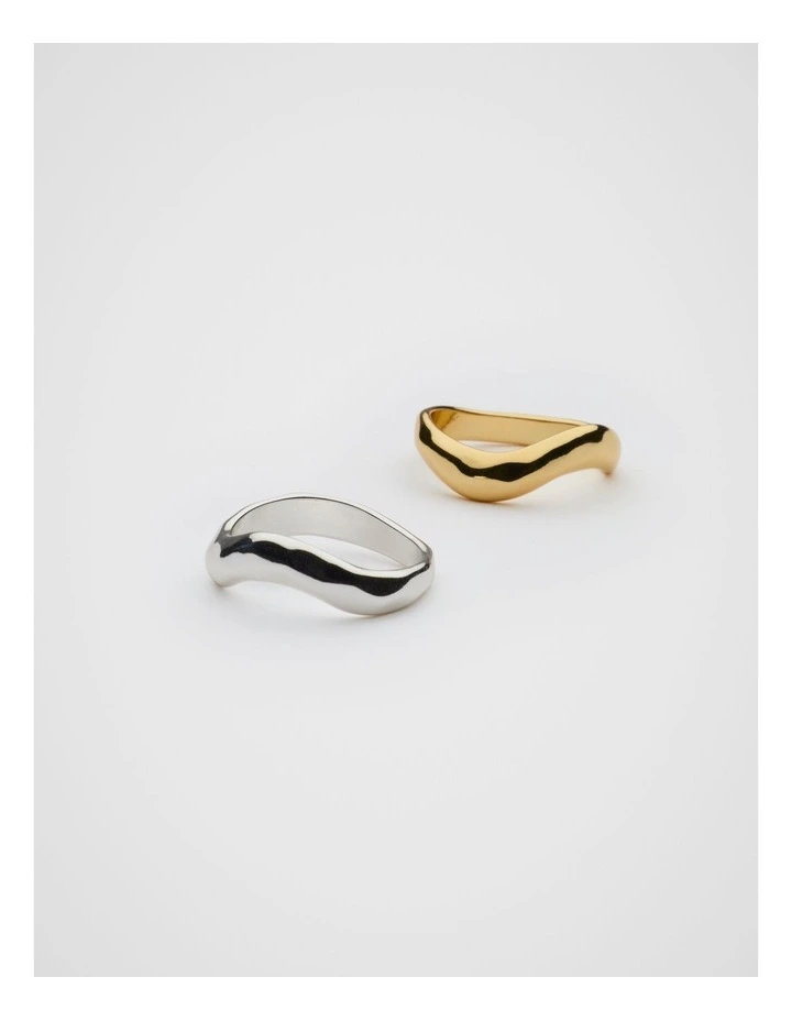 Textured Wave Ring Set in Silver Gold image 3