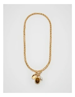 Stone Long Pendant Necklace in Gold