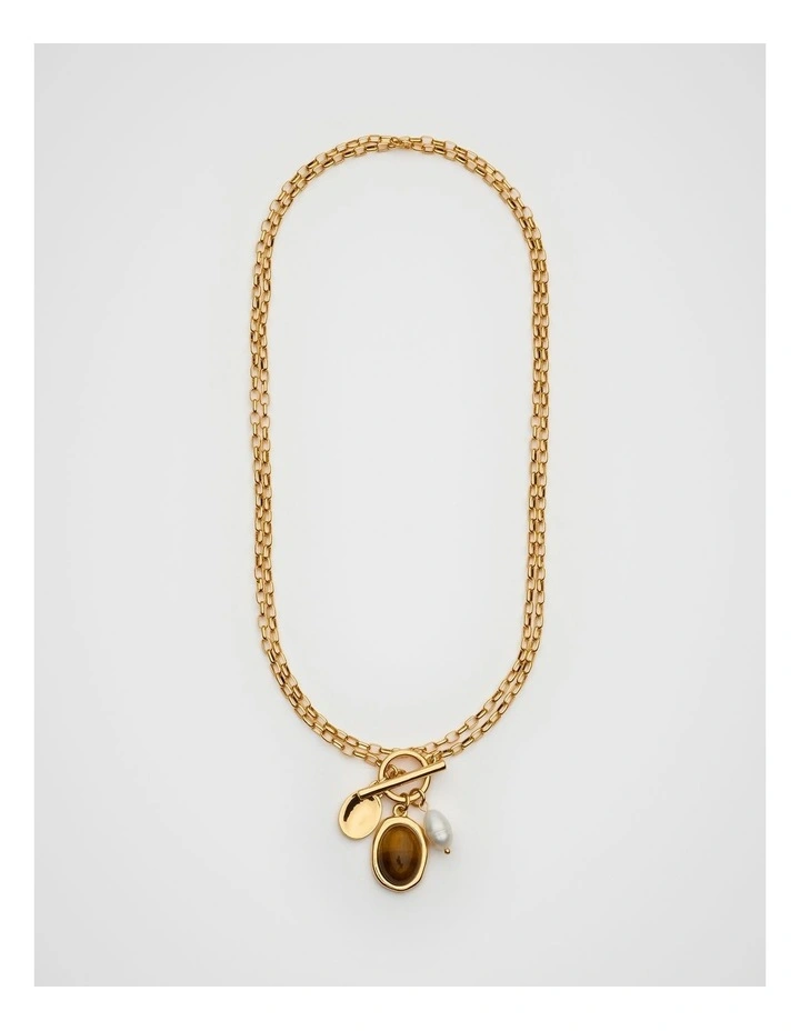 Stone Long Pendant Necklace in Gold image 1