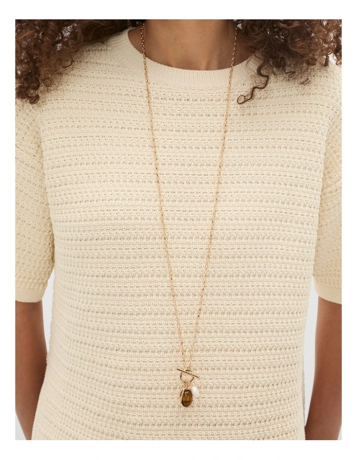 Stone Long Pendant Necklace in Gold image 2
