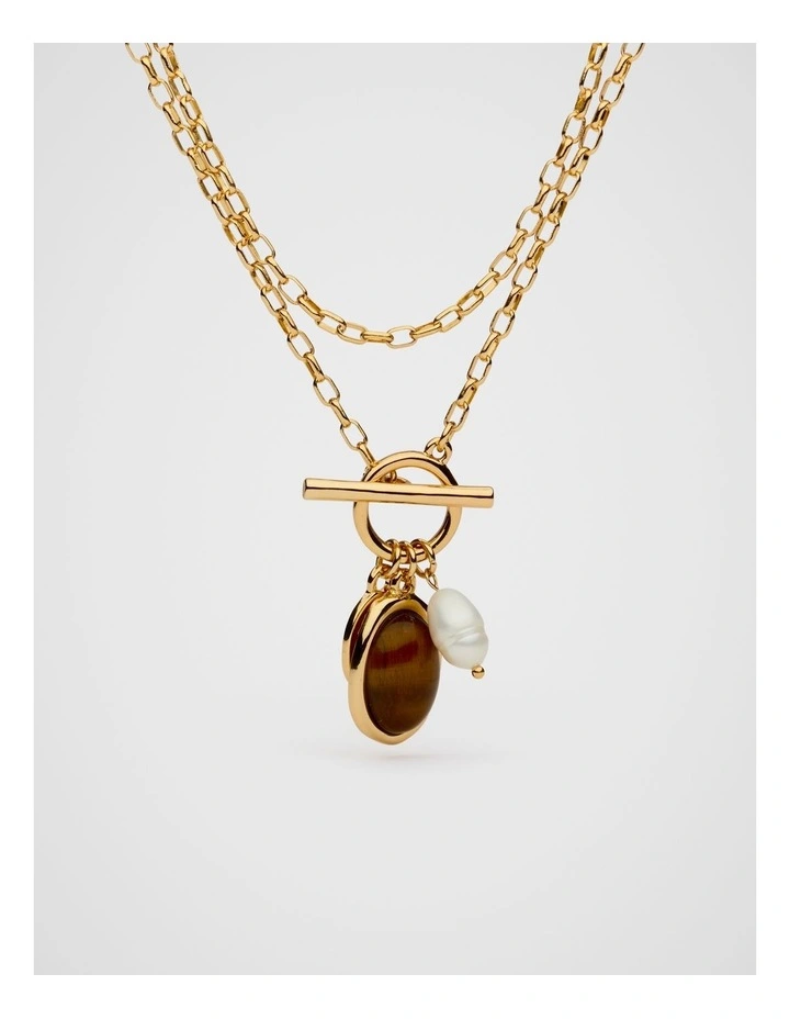 Stone Long Pendant Necklace in Gold image 3