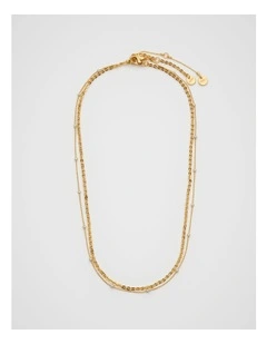 Pearl Station Double Necklace in Gold