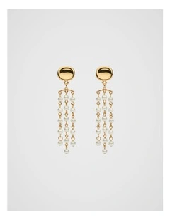 Pearl Station Long Earring in Gold