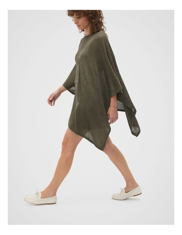 Fine Knit Poncho in Olive Leaf image 3