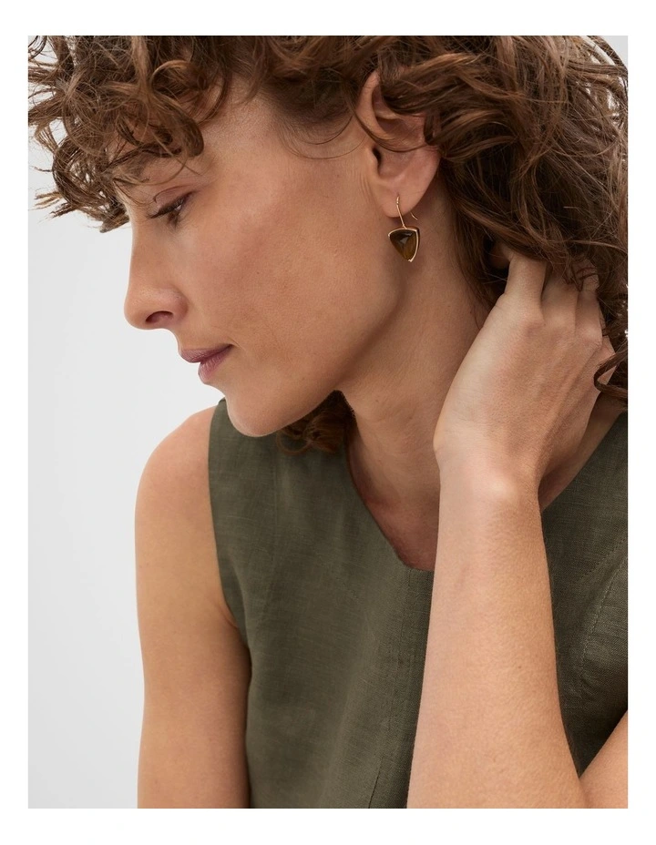 Stone Shield Drop Earring in Gold image 2