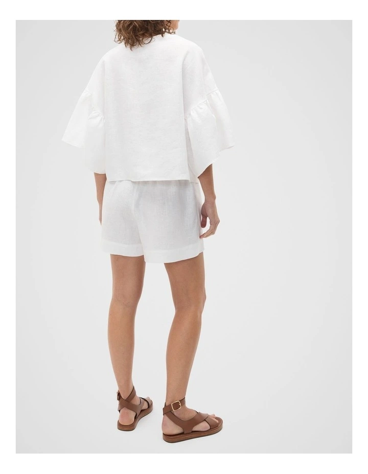 Linen Frill Sleeve Top in Whisper White image 2