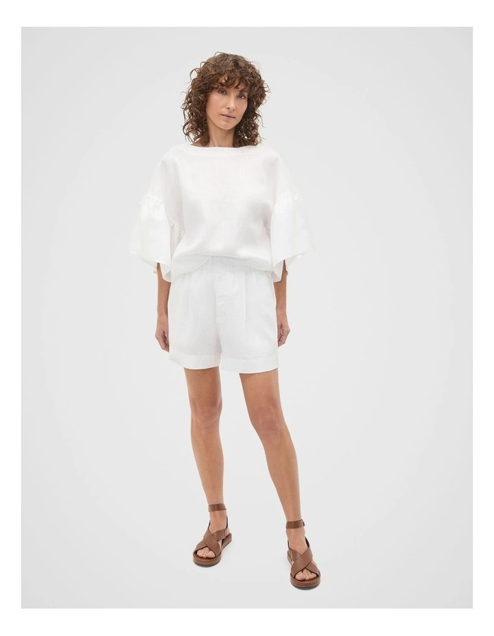 Linen Frill Sleeve Top in Whisper White image 3
