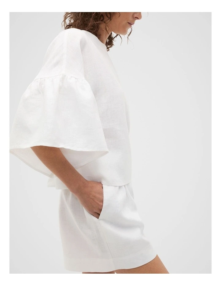 Linen Frill Sleeve Top in Whisper White image 4