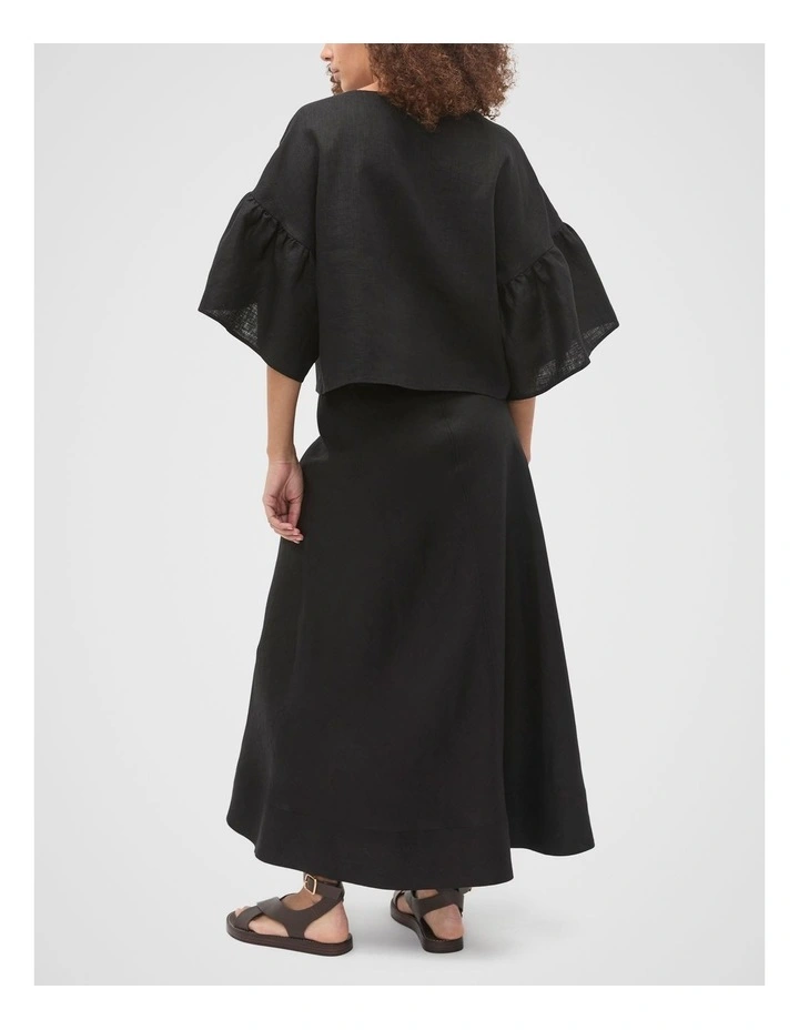 Linen Frill Sleeve Top in Black image 2