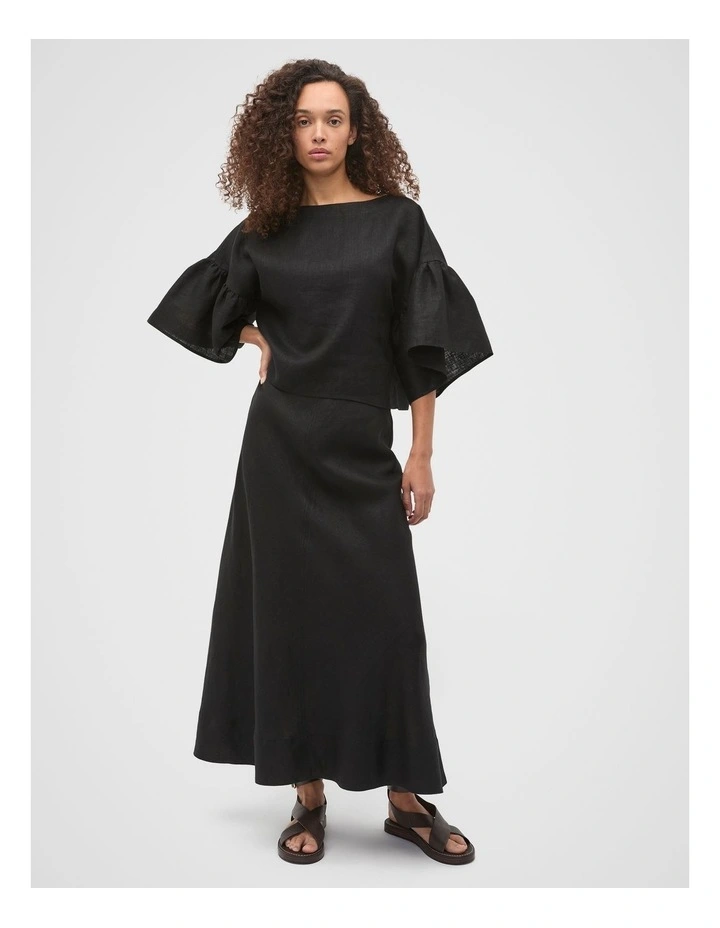 Linen Frill Sleeve Top in Black image 3
