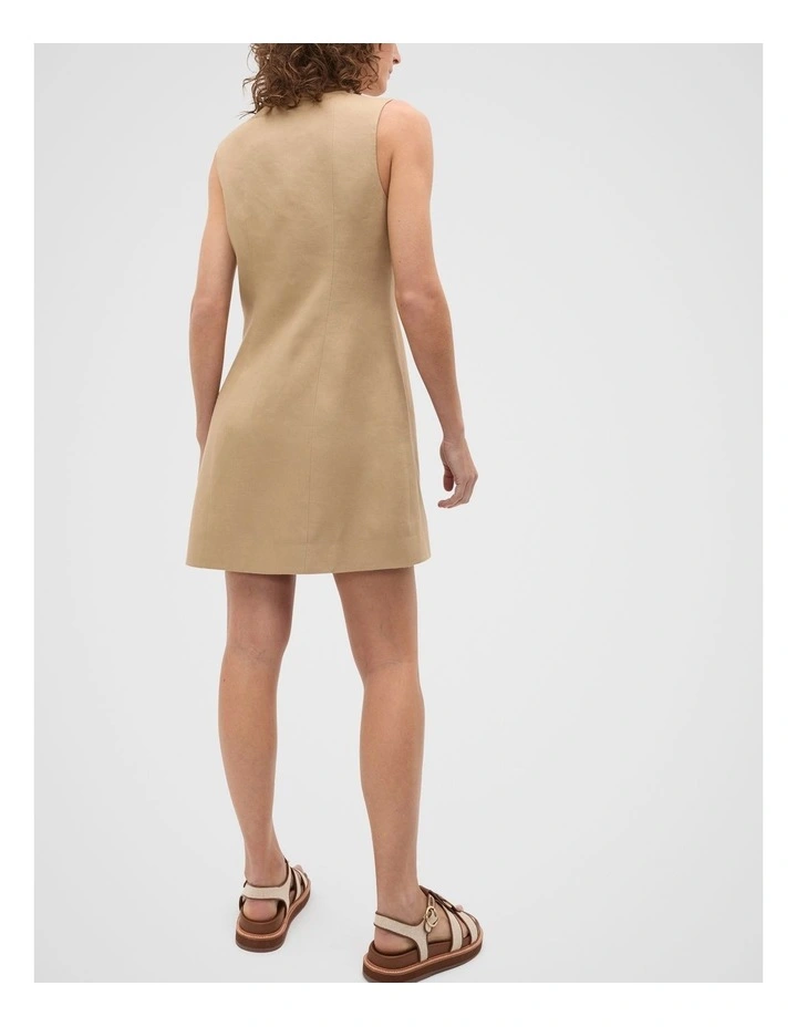 Linen V Neck Button Mini Dress in Rye image 2