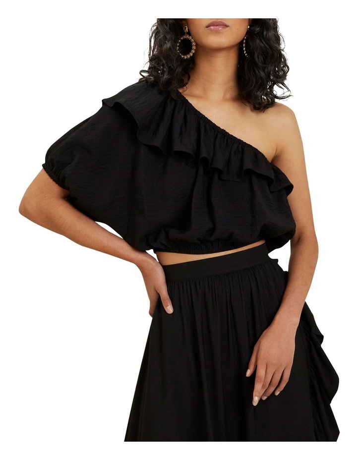 black one shoulder ruffle top