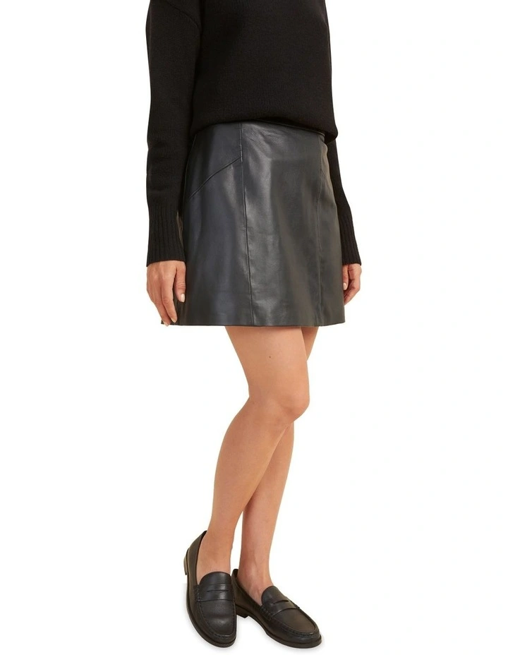 Leather A Line Mini Skirt Black image 2