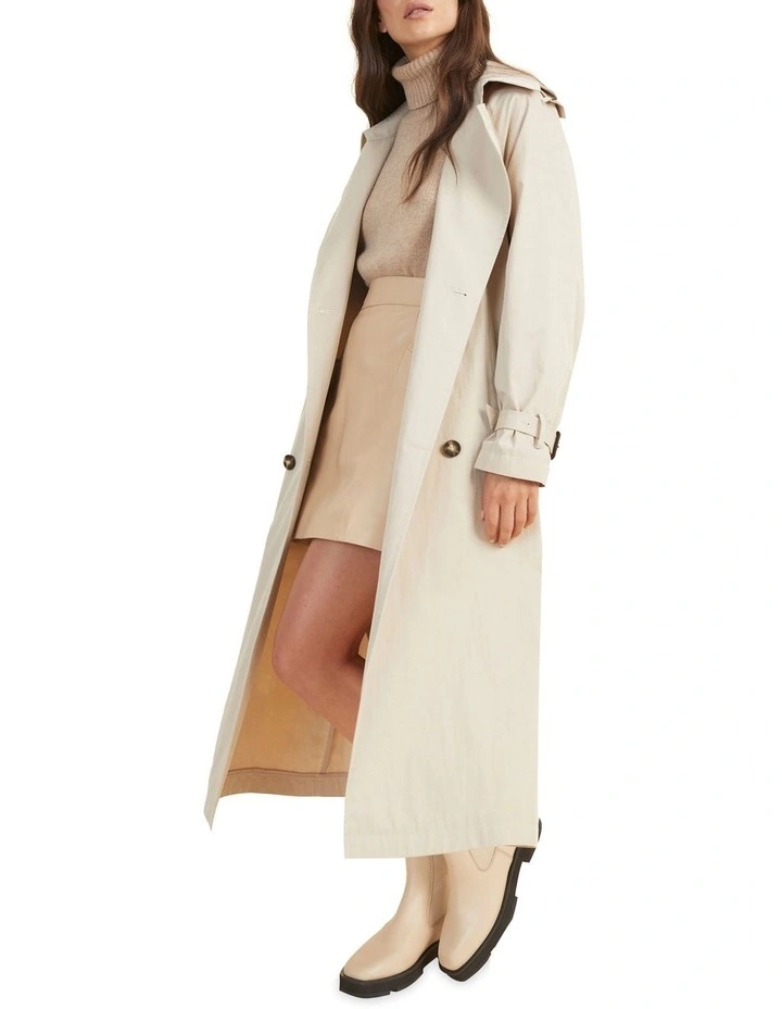 Leather A Line Mini Skirt in Beige image 2