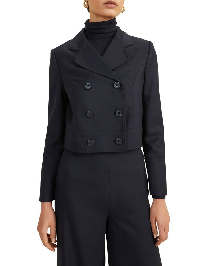 Wool Blend Cropped Suiting Jacket In Deep Navy