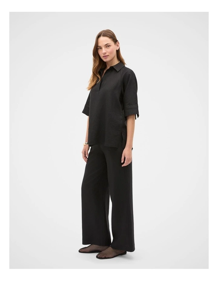 Core Linen Waisted Pant in Black image 1