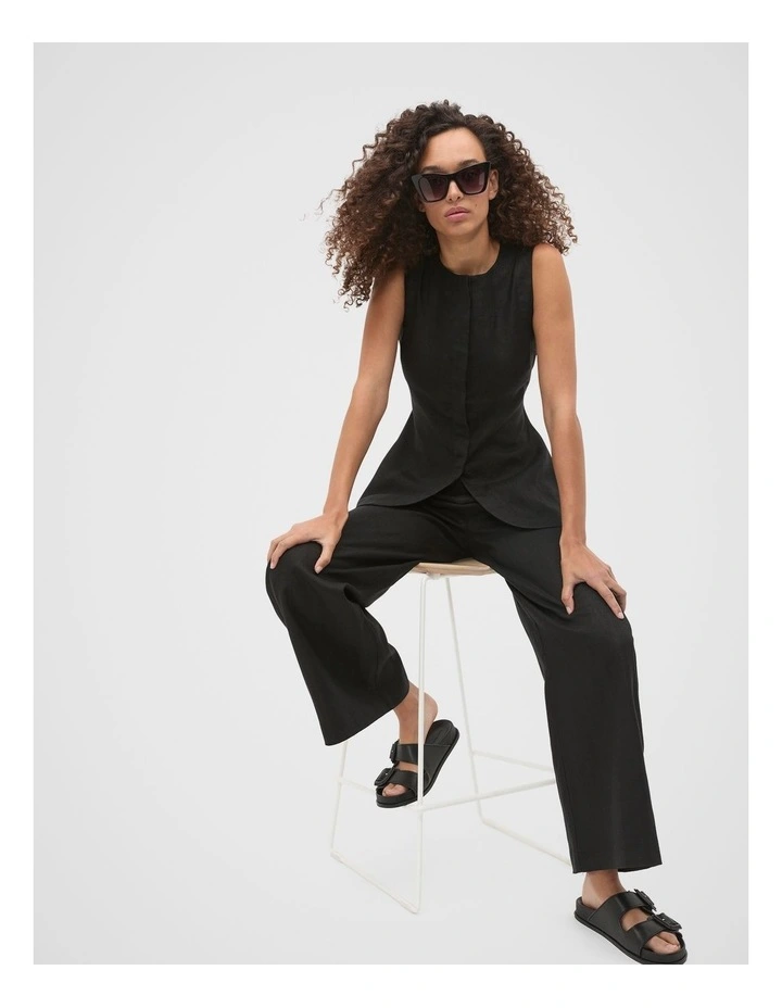 Core Linen Waisted Pant in Black image 3