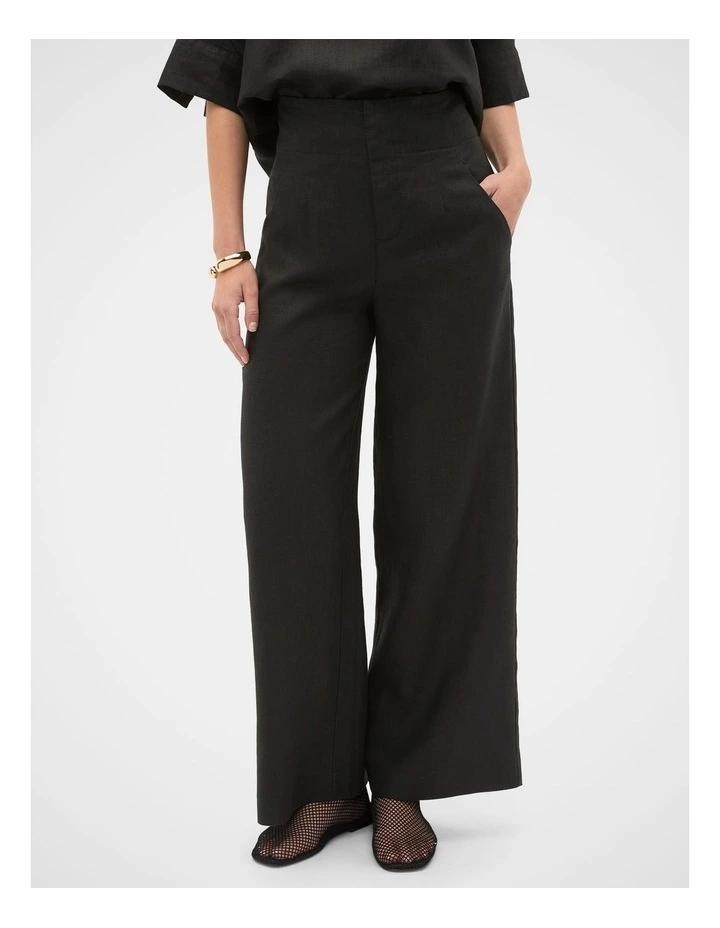 Core Linen Waisted Pant in Black image 3