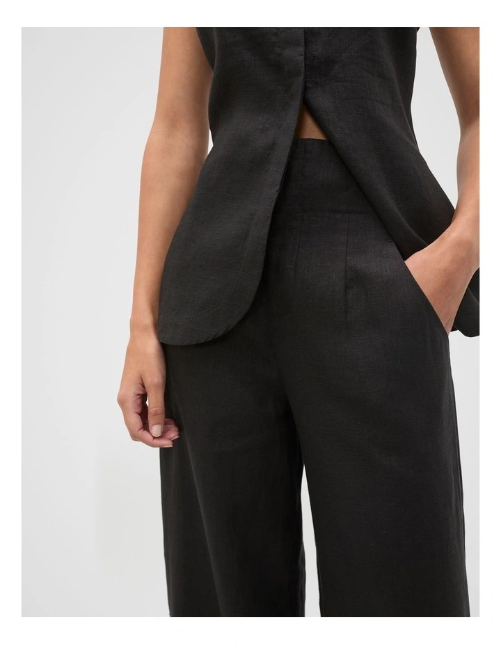 Core Linen Waisted Pant in Black image 4