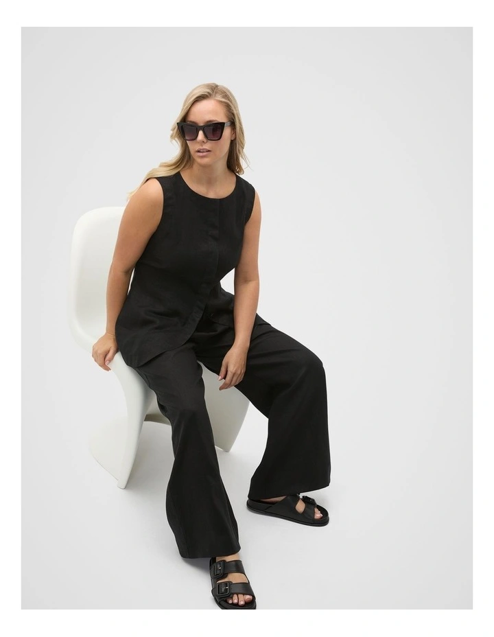 Core Linen Waisted Pant in Black image 7